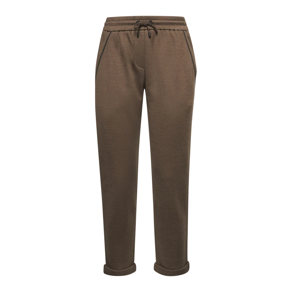 BRUNELLO CUCINELLI Bruine Elastische Broek met Monili Rand Brown Dames