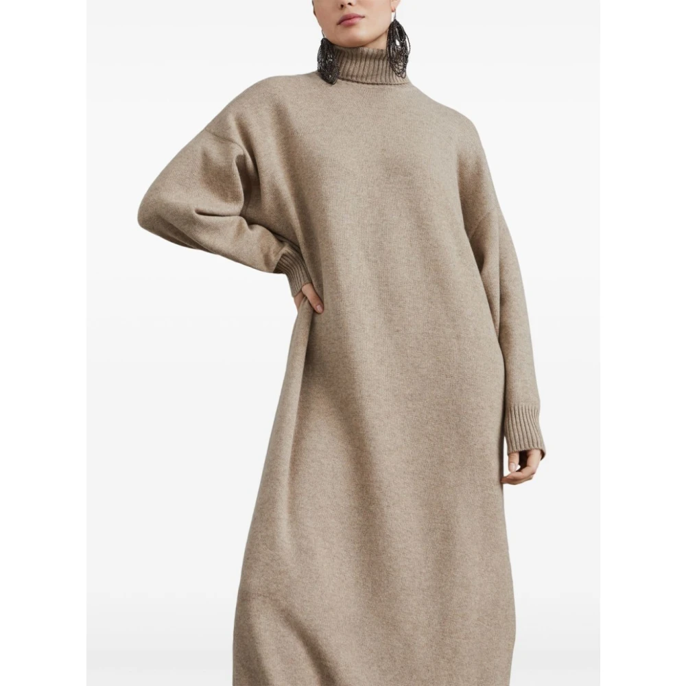 BRUNELLO CUCINELLI Kasjmier Gebreide Lange Jurk Bruin Brown Dames