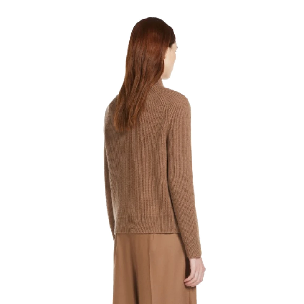 Max Mara Kameelwol Kasjmiertrui Engelse Rib Brown Dames