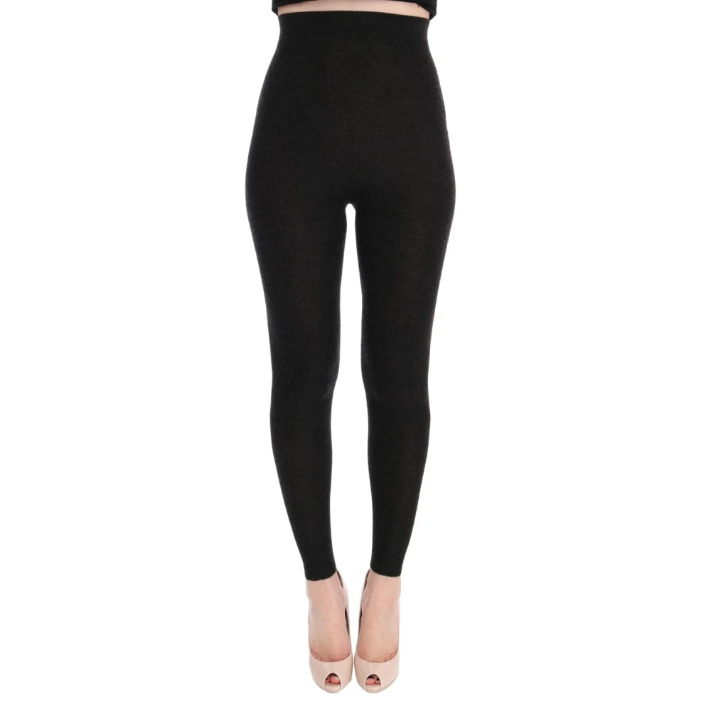 Dolce & Gabbana Femme Noir Pantalons, Taille: 36 Fr Collants De Luxe Taille Haute En Cachemire