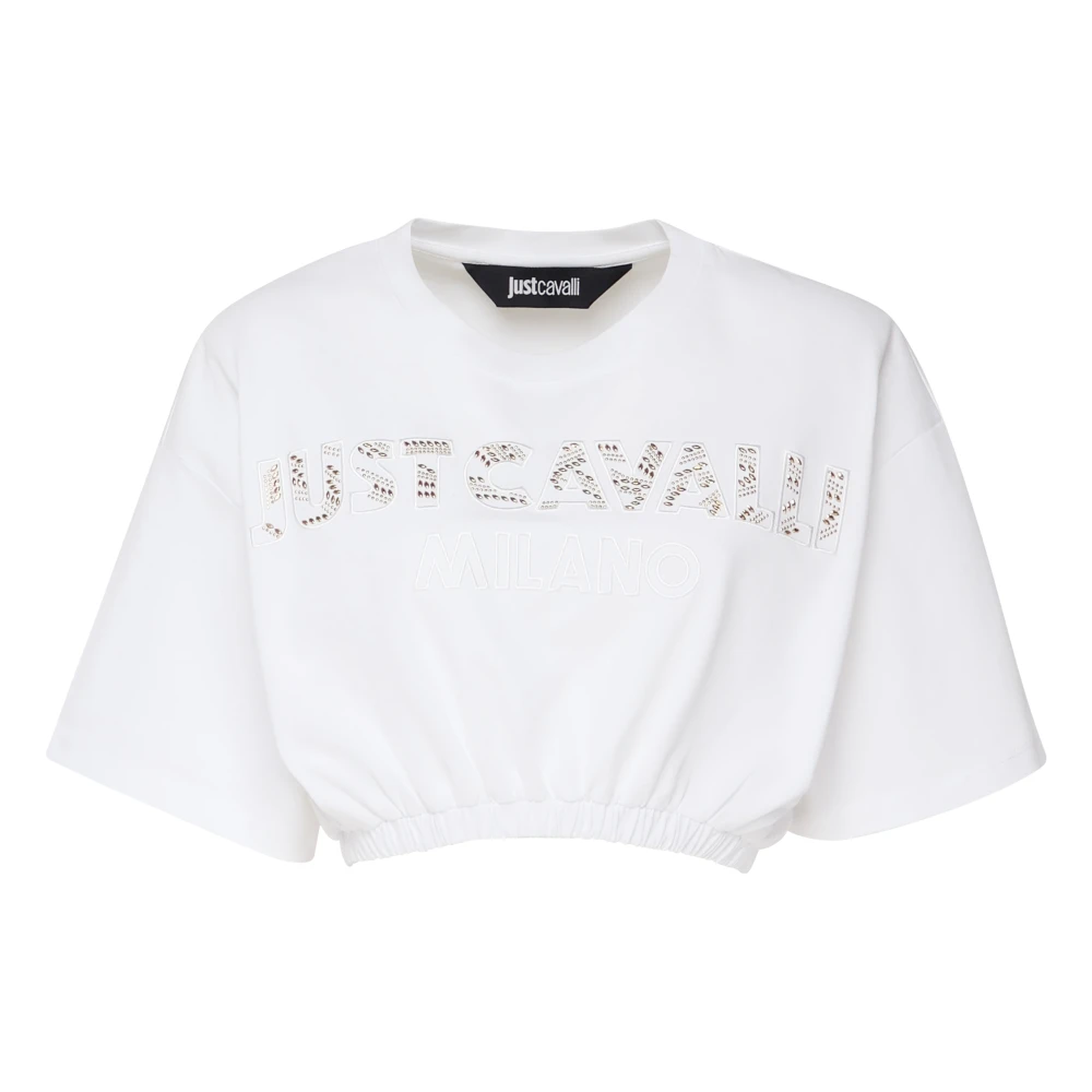 Just Cavalli Vit Crop Top T-shirt Rund Krage White, Dam