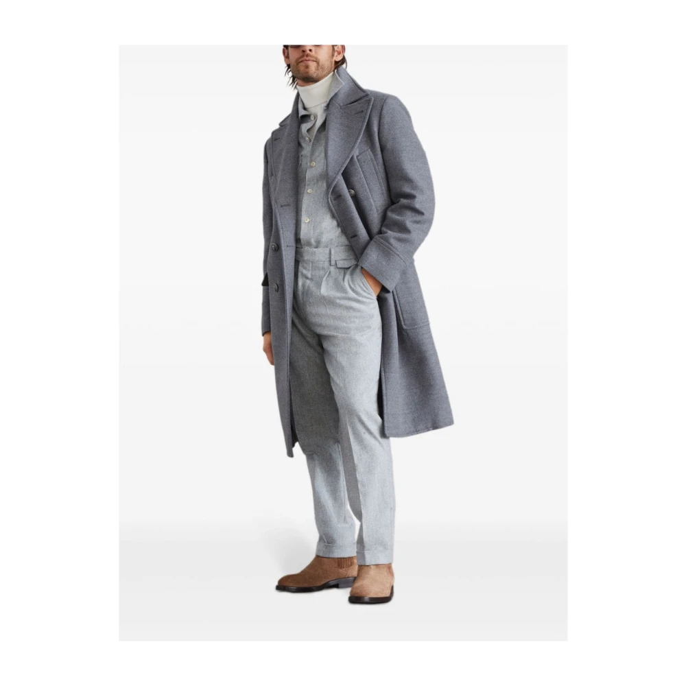 BRUNELLO CUCINELLI Grijze Wollen Broek met Persplooi Gray Heren
