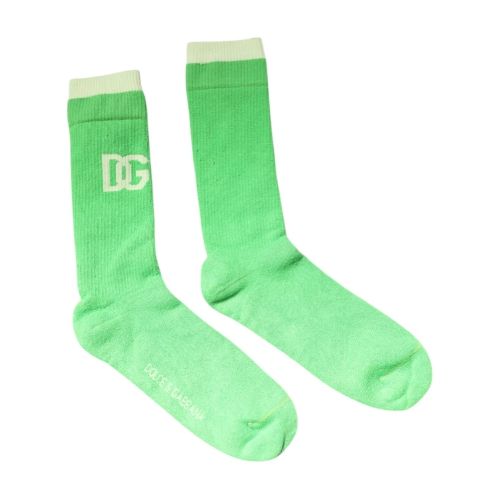 Dolce & Gabbana Men's Green Logo Mid-Calf Socks