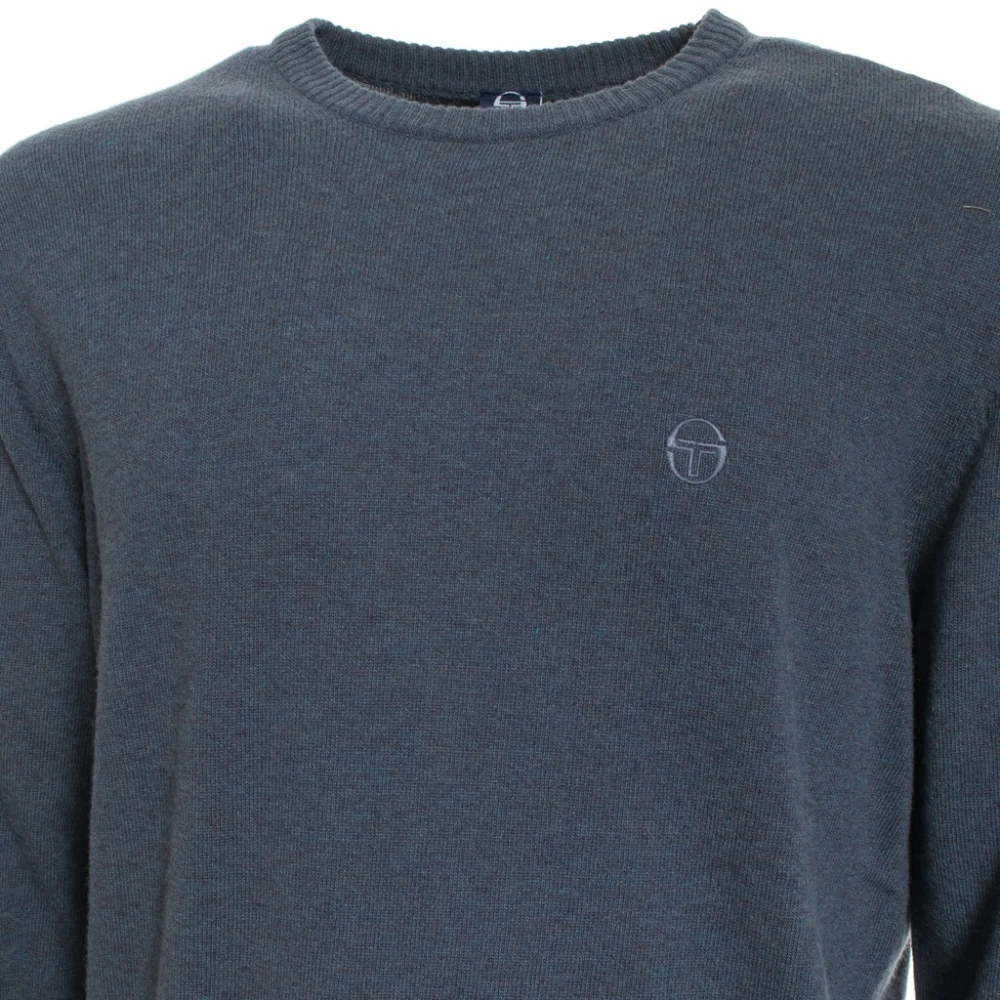 Sergio Tacchini Wollen trui met geribbelde boorden en zichtbaar logo Blue Heren