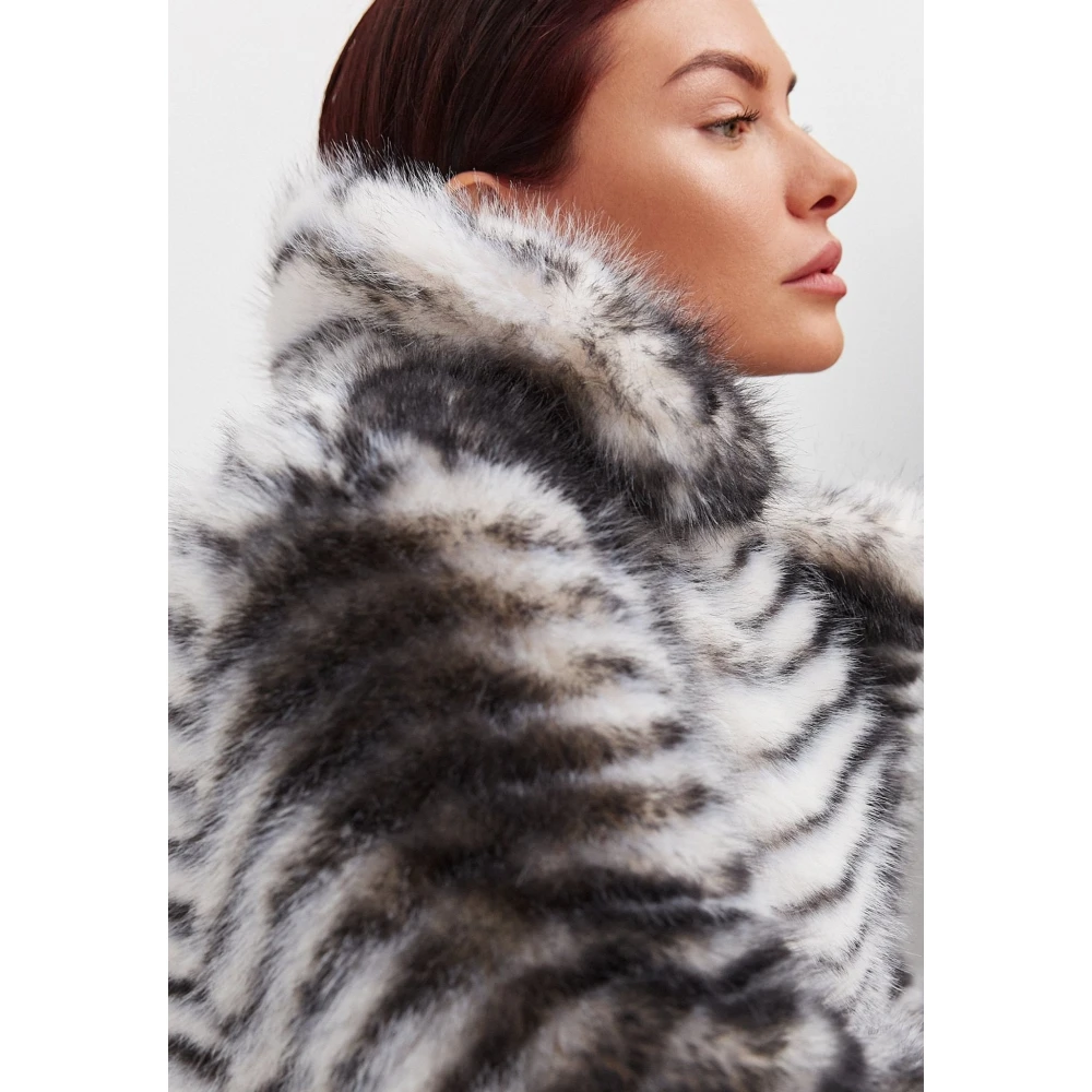 Cesare Gaspari Winter Faux Fur Geriemde Lange Jas Gray Dames