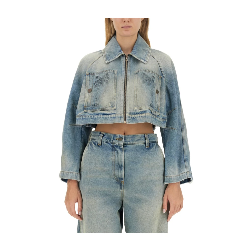 Palm Angels Denim Cropped Fit Jacket Blue Dames