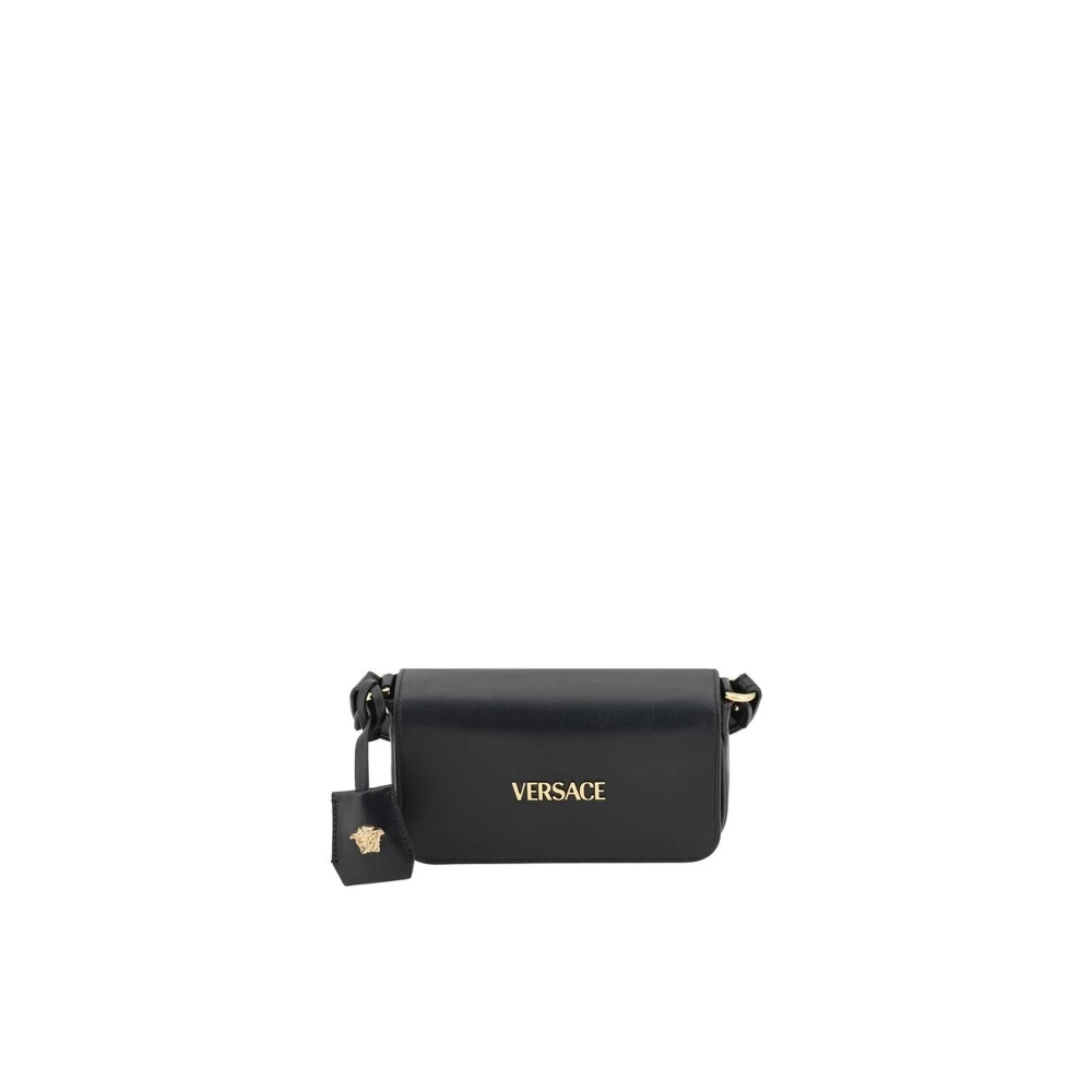 Versace Stijlvolle Leren Schoudertas Magnetische Flap Black Dames