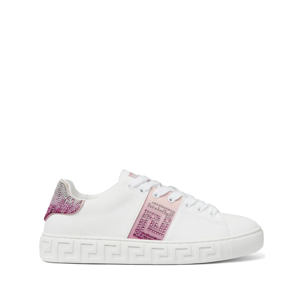 Versace Women's White Crystal Embellished Lace-Up Sneakers