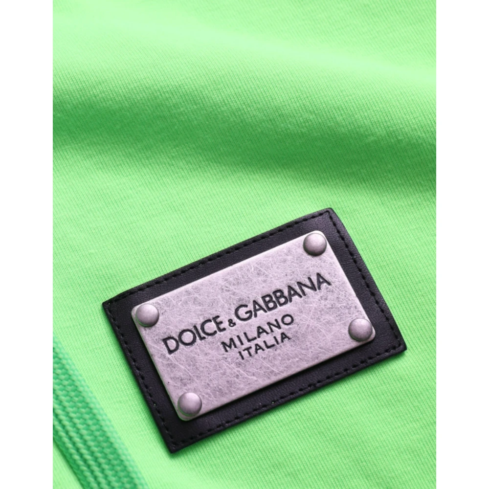 Dolce & Gabbana Neon Green Full Zip Hoodie Sweater Green Heren
