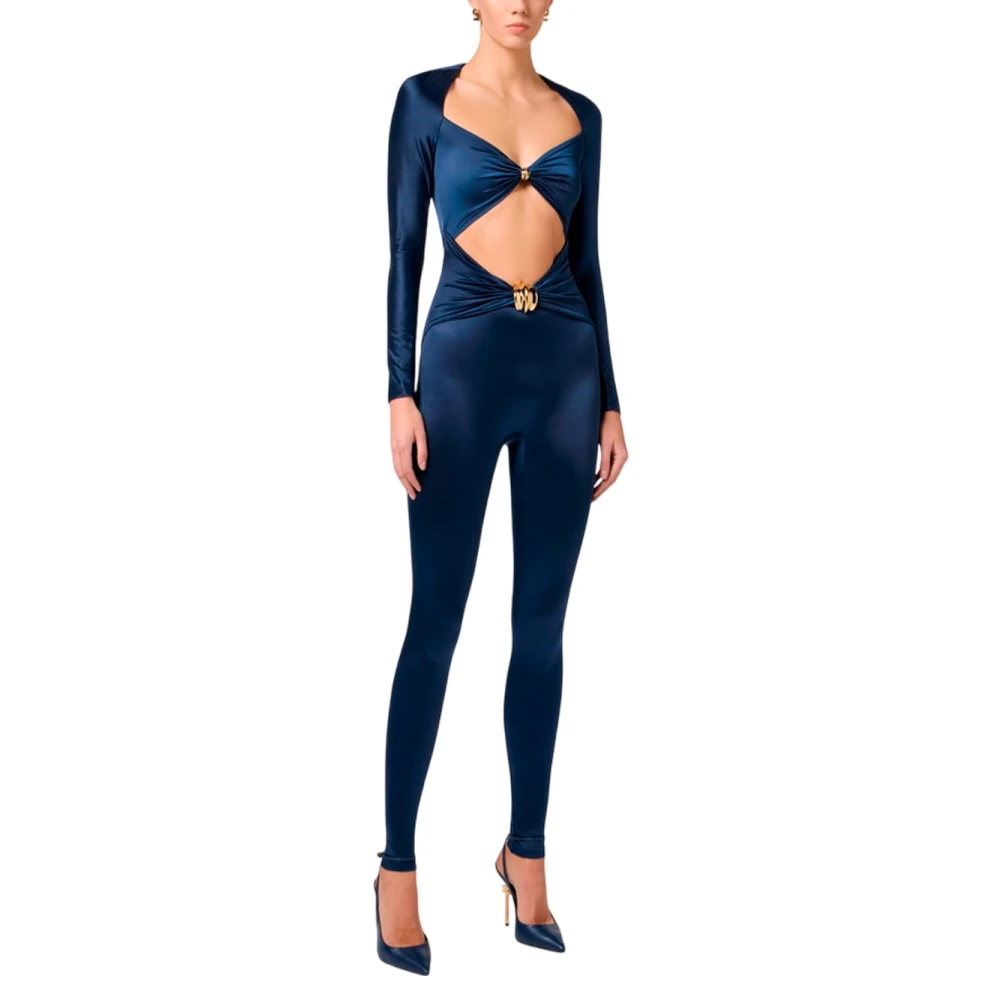 Elisabetta Franchi Gedrapeerde jumpsuit met lange mouwen Blue Dames