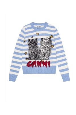 Randig Katt Grafisk Crewneck Tröja