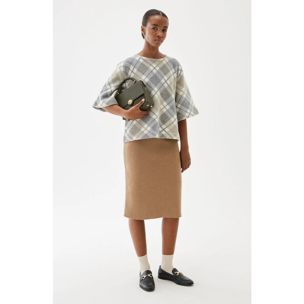 Busnel Merino Wol Gebreide Rok met Achtersplit Beige Dames