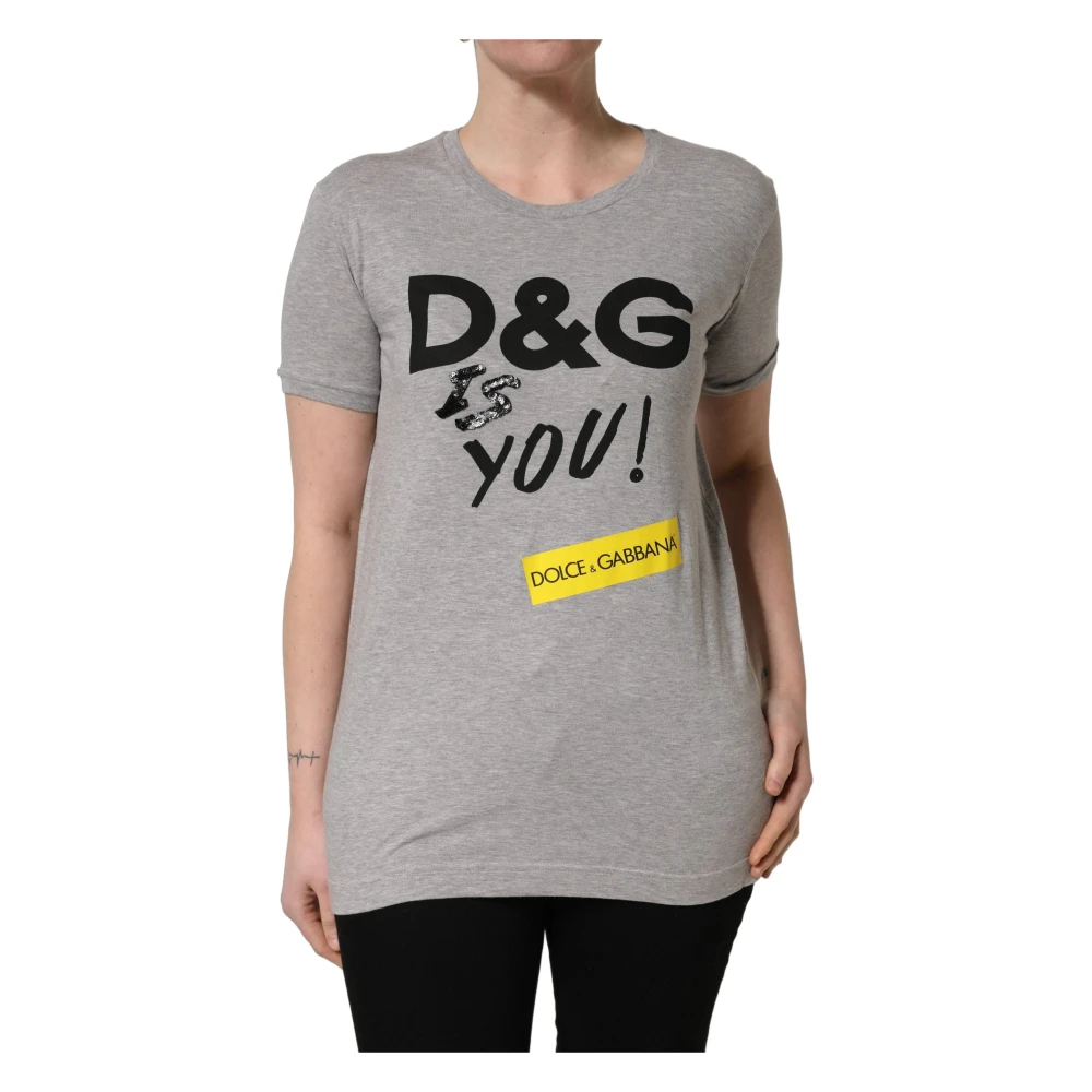Dolce & Gabbana Women's Gray T-Shirts, S, Crew Neck T-Shirt