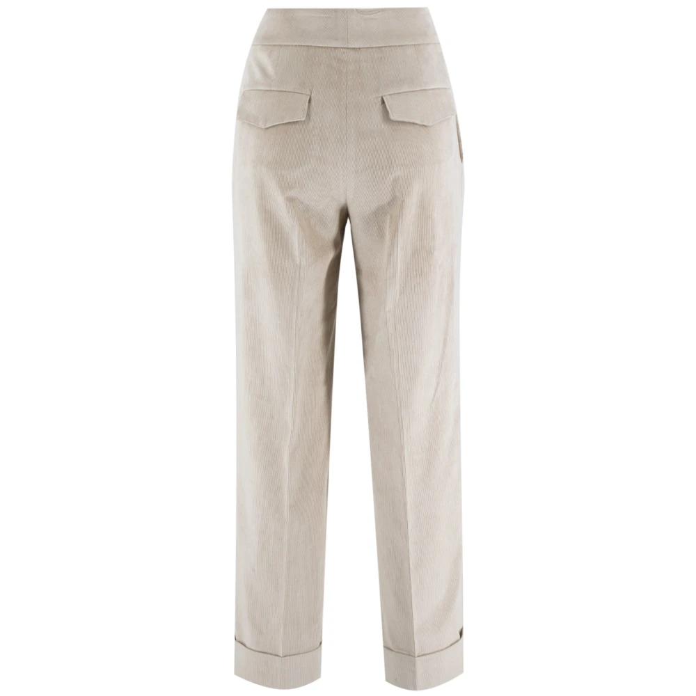 PESERICO Katoenen Corduroy Hoge Taille Broek Beige Dames