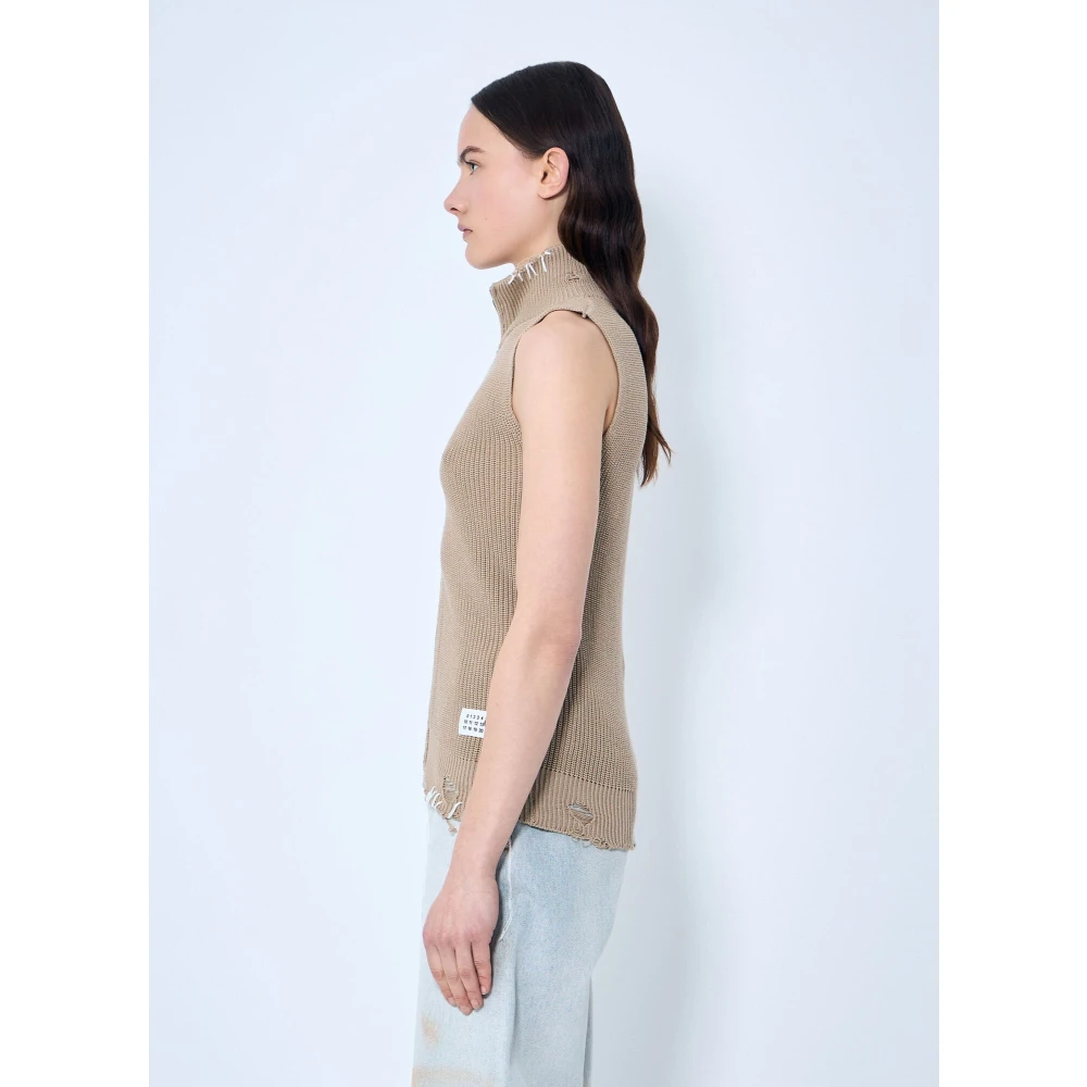 MM6 Maison Margiela Gestoorde Katoenen Brei-vest Beige Dames