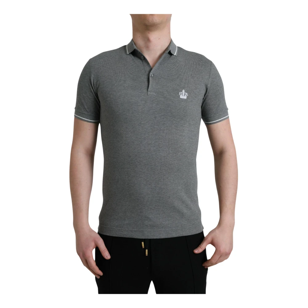 Dolce & Gabbana Men's Gray Polo Shirts,, Collared Grey Cotton T-Shirt Small