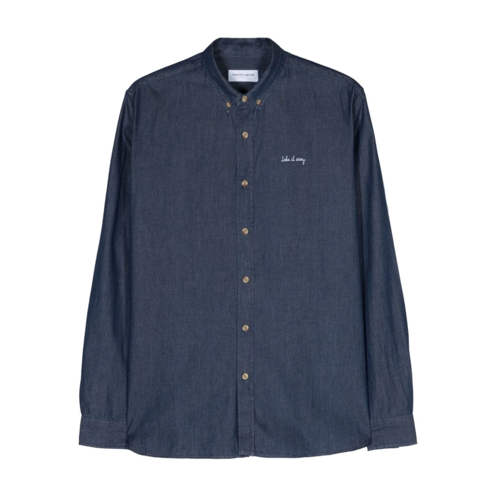 Maison Labiche Blå Denim Logotyp Broderad Skjorta Blue, Herr