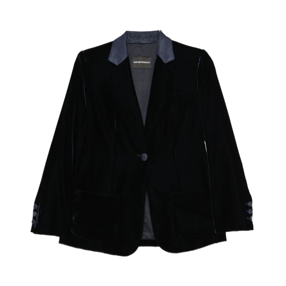 Emporio Armani , Blazers, Female, Blue, M, Single-Breasted Blazer Jacket