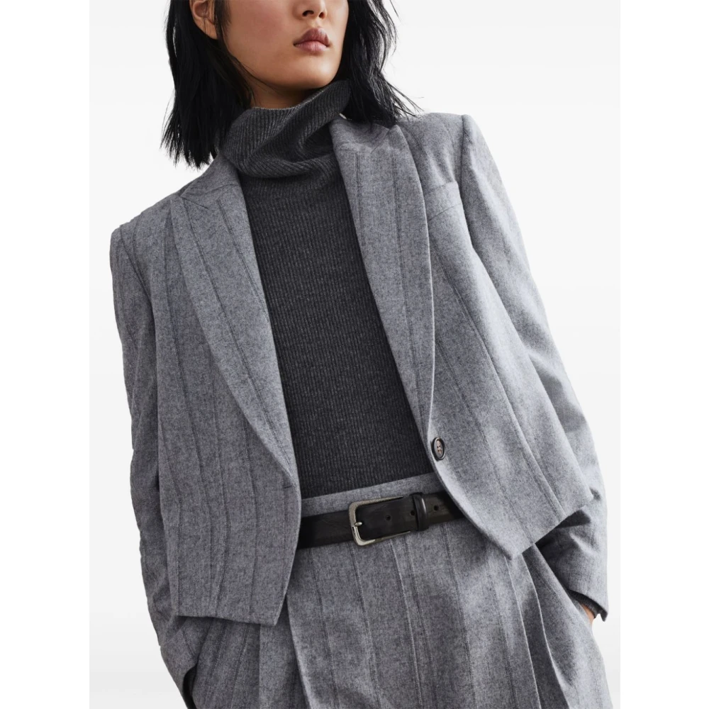 BRUNELLO CUCINELLI Grijze Wollen Blend Jas Gray Dames