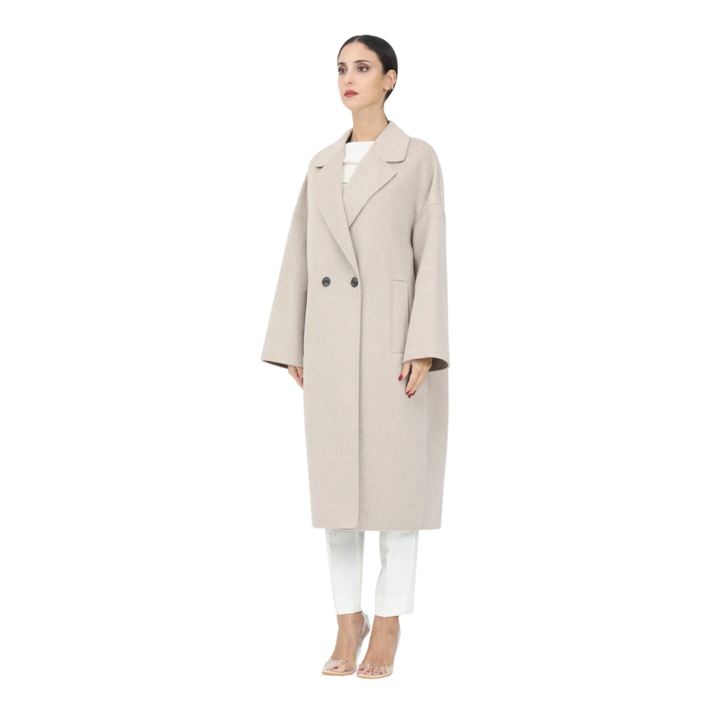 ViCOLO Beige Lange Jas met Oversized Design Beige Dames