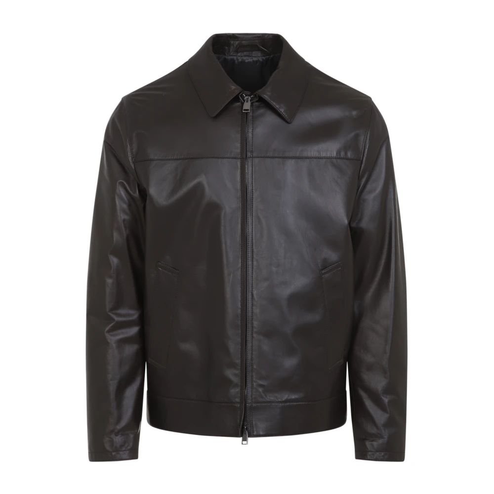 Brioni Bruine Leren Jas Verfijnde Stijl Brown Heren