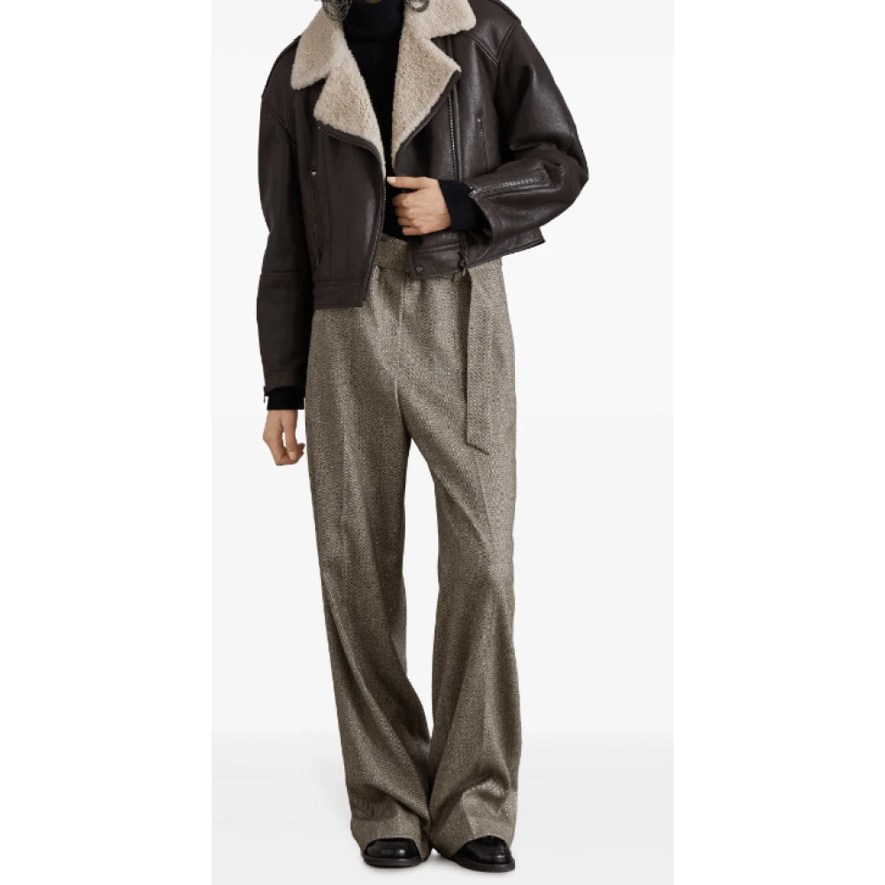 BRUNELLO CUCINELLI Herringbone Wool Blend Trousers Brown Dames