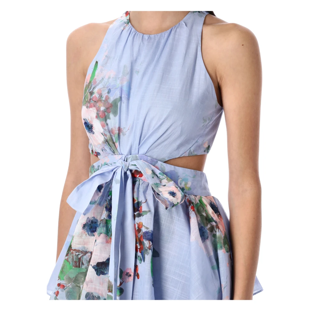 Zimmermann Blauwe Bloemen Draperen Strik Jurk Multicolor Dames