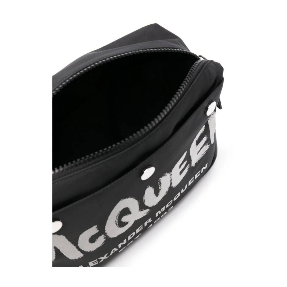 alexander mcqueen Zwarte Leren Schoudertas met Logoprint Black Heren
