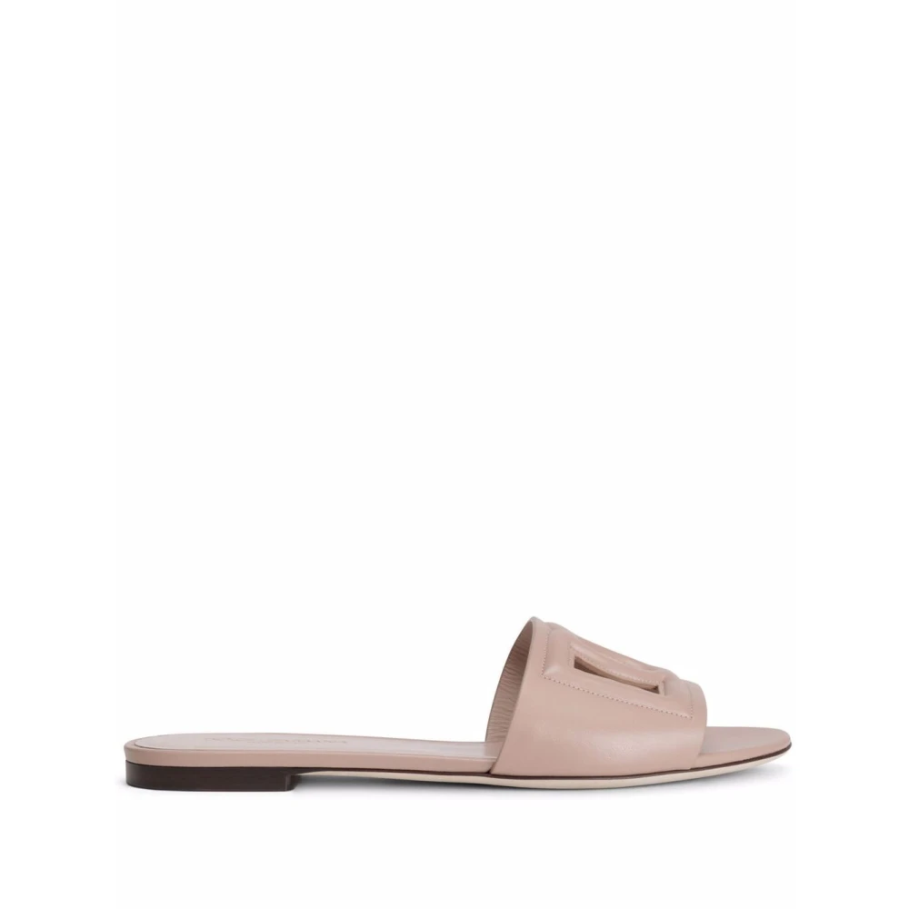 Dolce & Gabbana Pink Sliders, Female, 6 Uk, Flat Nude Logo Relief Sandal