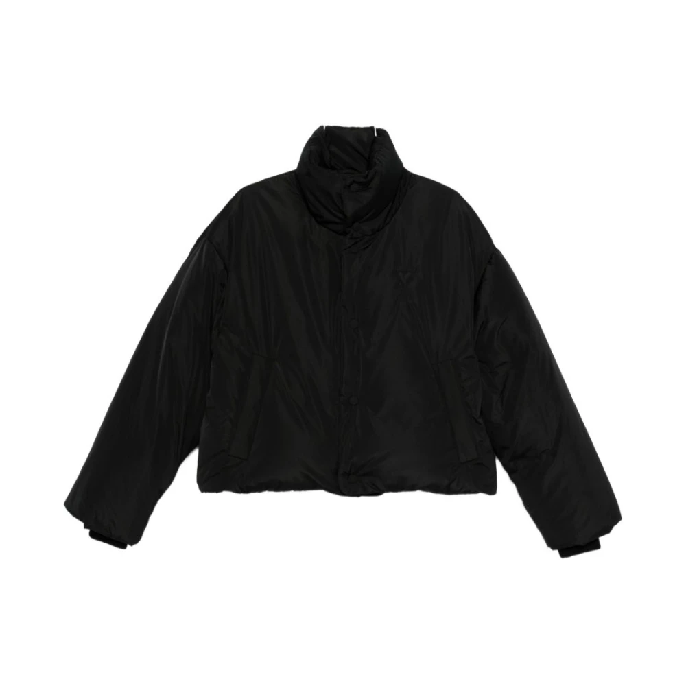 Ami Paris Women's Black Winter Jackets, M, High Neck Puffer Jacket