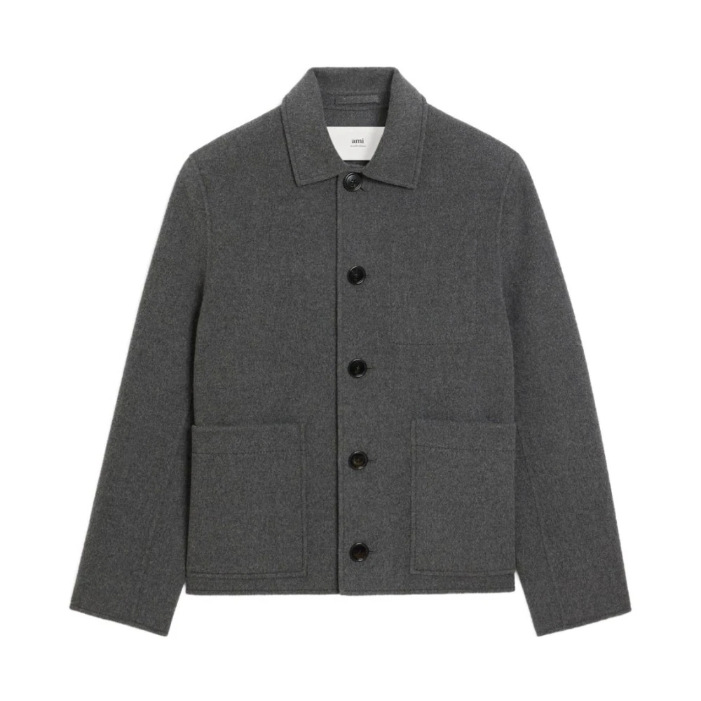 Ami Paris Men's Gray Wool Boxy Buttoned Jacket