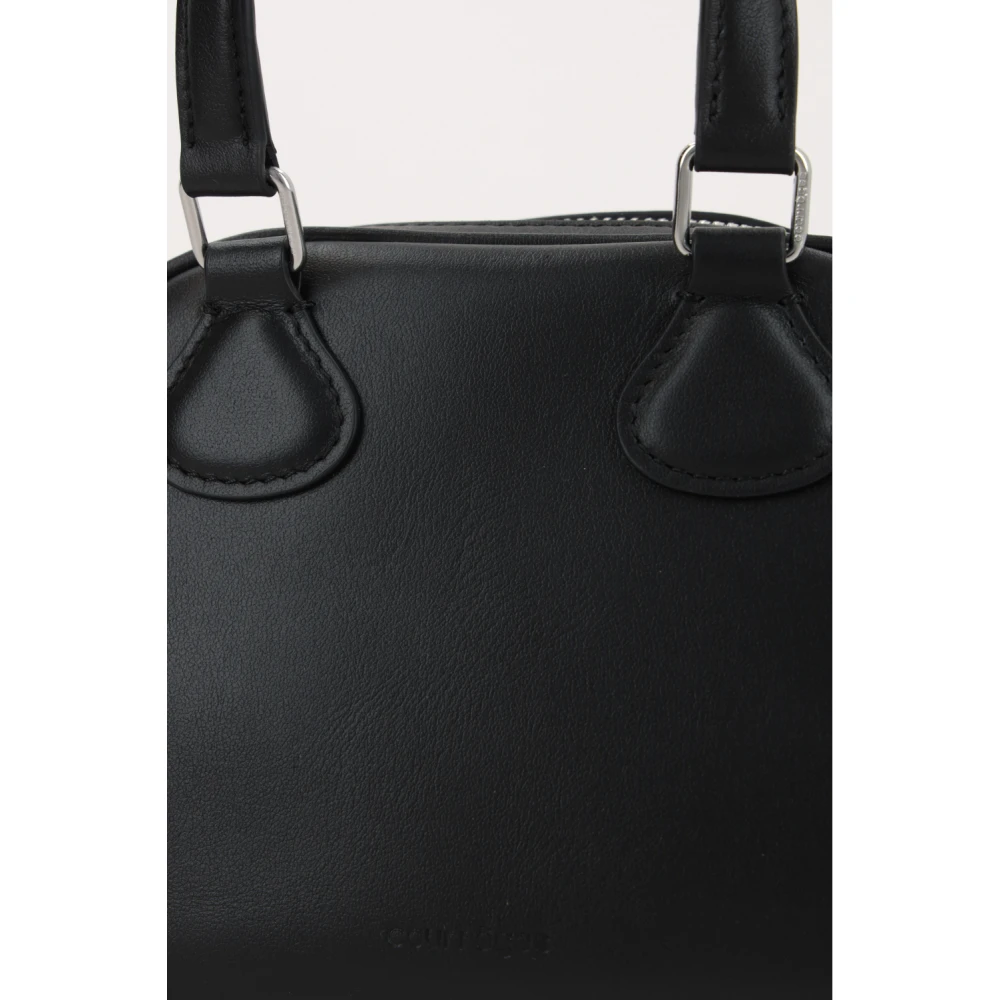 Courrèges Zwarte leren handtas met metalen logo Black Dames