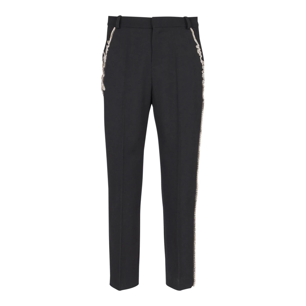 Balmain Geborduurde op maat gemaakte grain de poudre-broek Black Heren