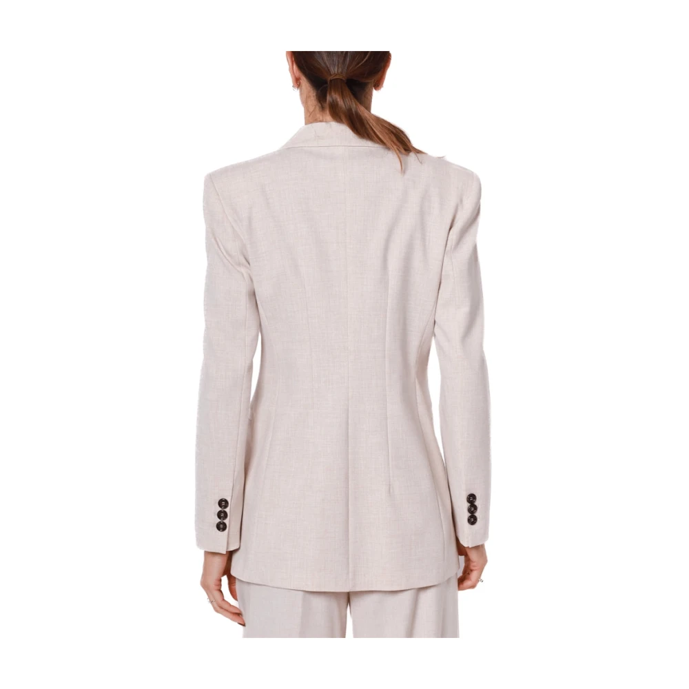 Liu Jo Beige Flanel Stretch Double-Breasted Blazer Beige Dames