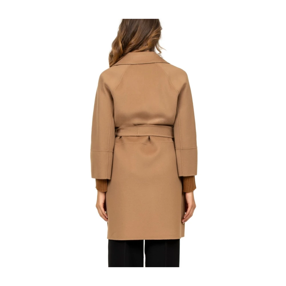 Max Mara Korte Camel Wollen Jas Dubbele Stof Brown Dames