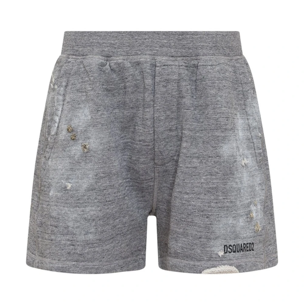 Dsquared2 Logo Katoenen Shorts Vernietigd Effect Gray Heren