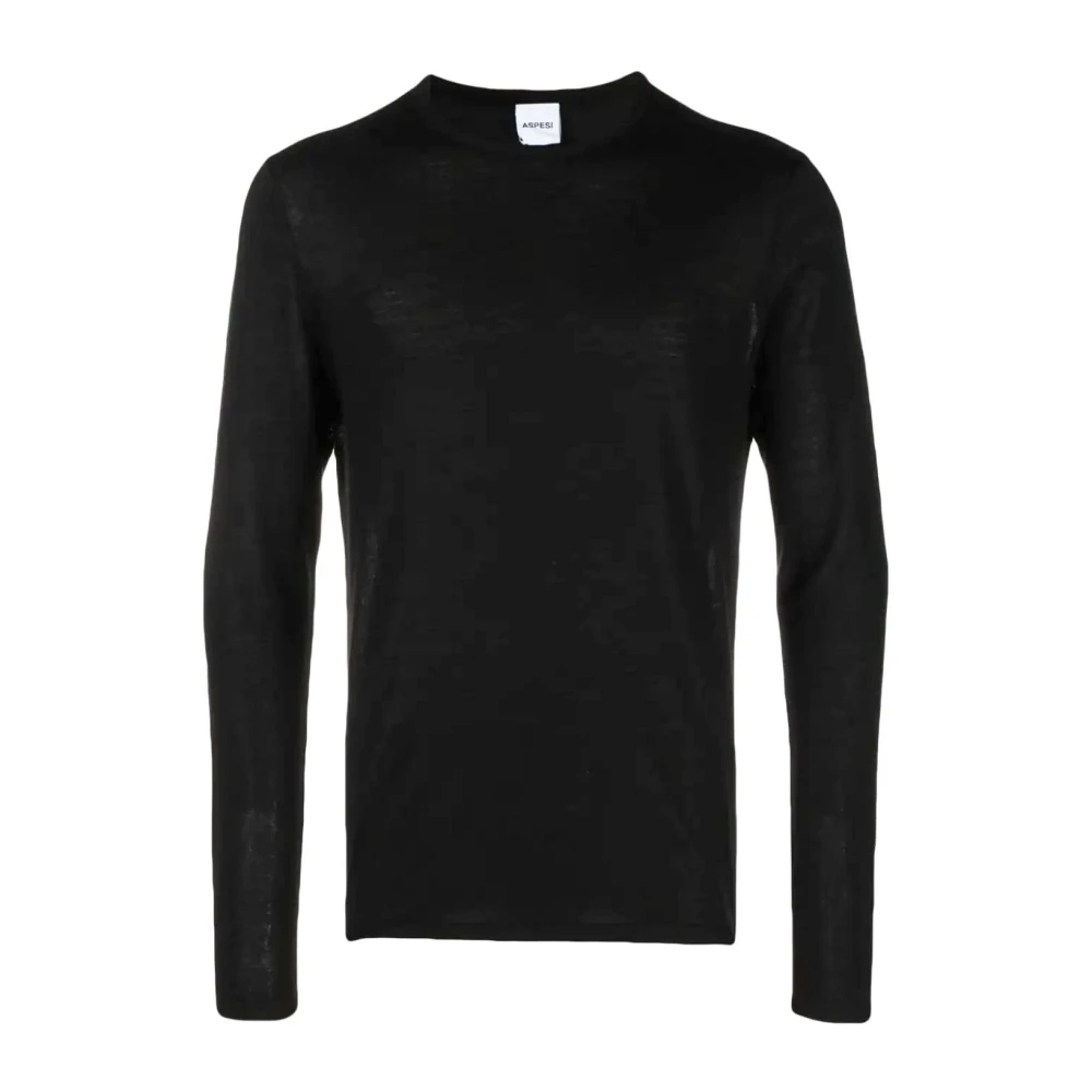 Aspesi Zwarte Crew-Neck Wollen Trui Black Heren