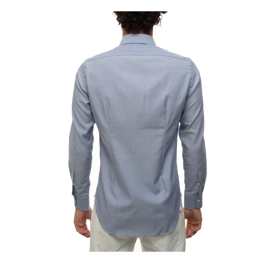 Càrrel Micro Print Jurk Hals Shirt Blue Heren