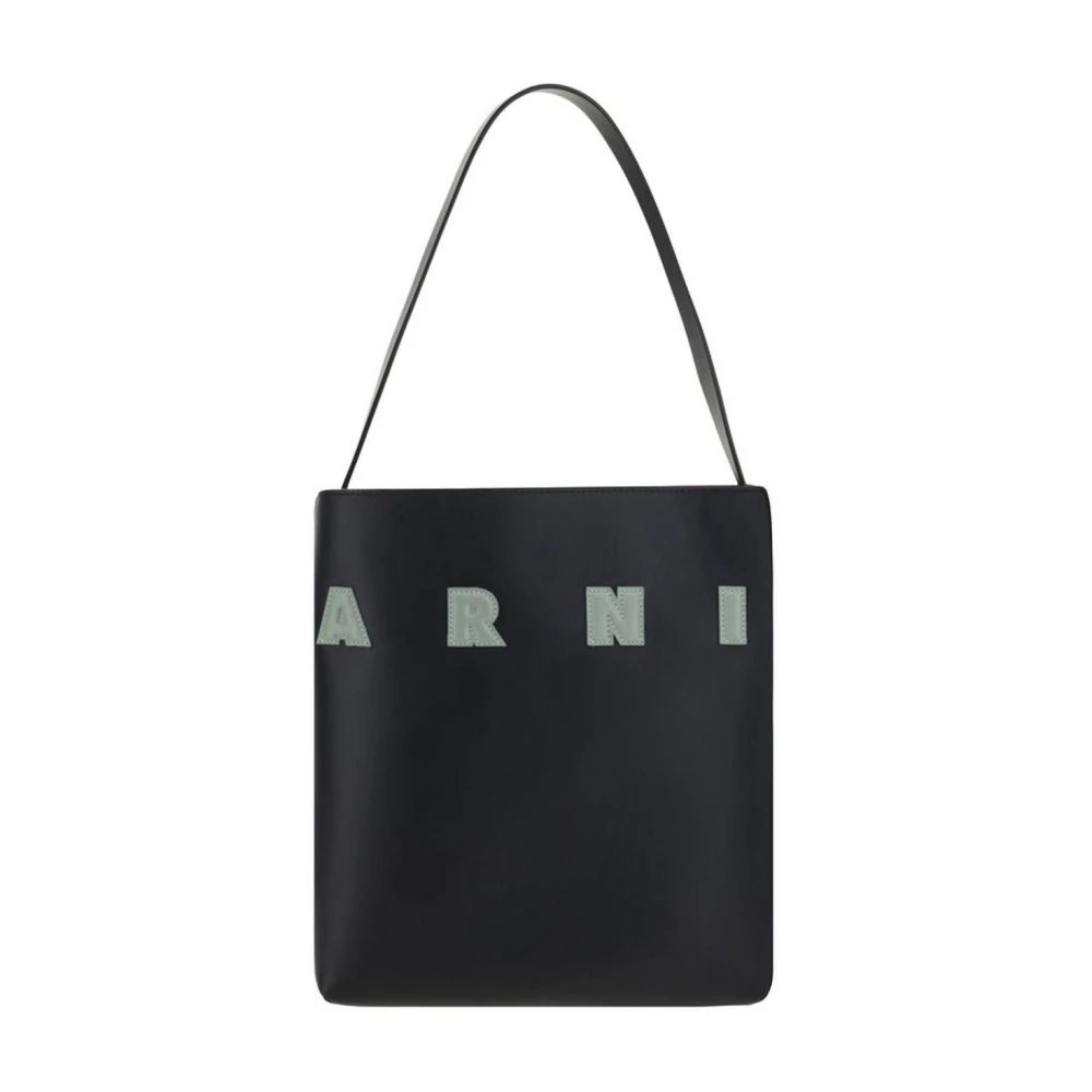 Marni Iconische schoudertas van kalfsleer met platte band Black Dames