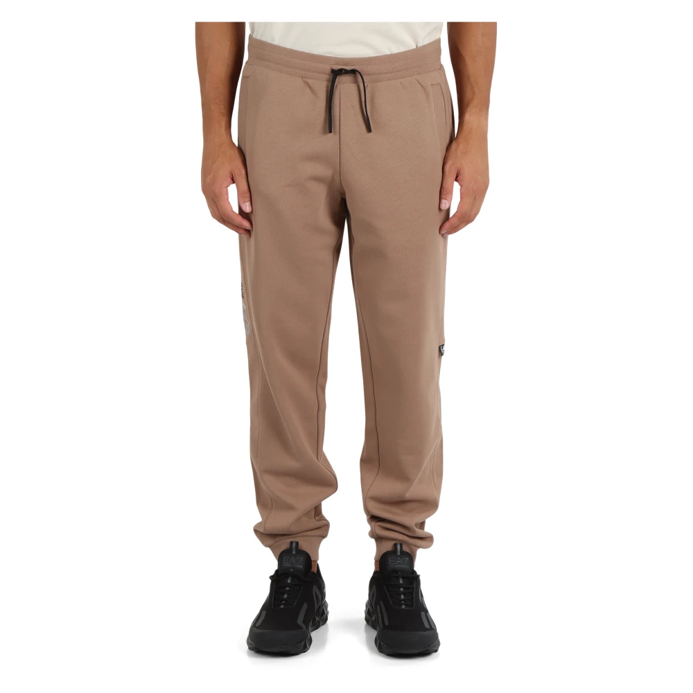 Emporio Armani EA7 Sportieve katoenen sweatpants met reliëflogo Beige Heren