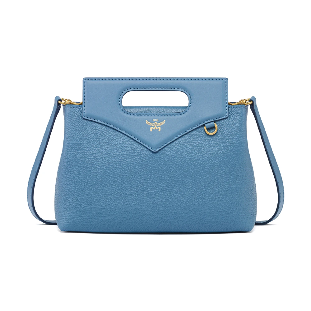 Mcm Blue Soft Diamond Shoulder Bag In Grained Leather - Female - Handbags - One Size - Bags