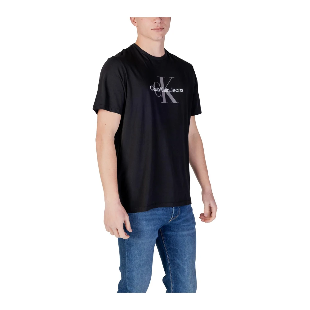 Calvin Klein Jeans Zwart Bedrukt Katoenen T-Shirt met Ronde Hals Black Heren