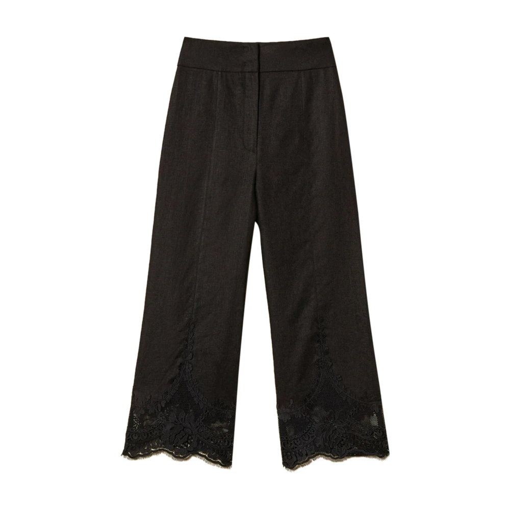 Twinset Women's Black Cropped Trousers, L, Lace Cropped Trousers
