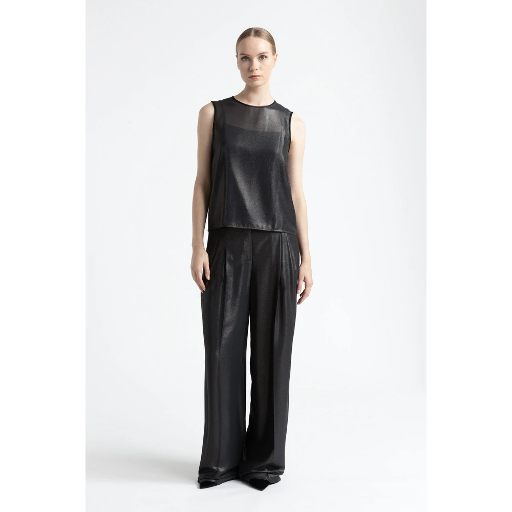 PESERICO Gelamineerde georgette palazzo broek Black Dames