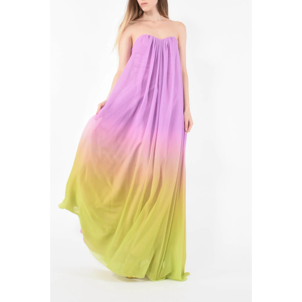 Actualee Lange satijnen jurk met kleurcontrasten Multicolor Dames