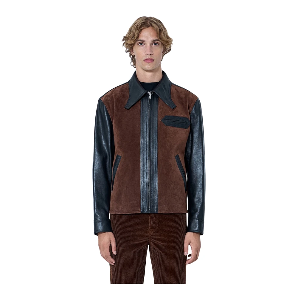 Marni , Leather Jackets, Male, Brown, L, Panelled Zipped Leather Jacket