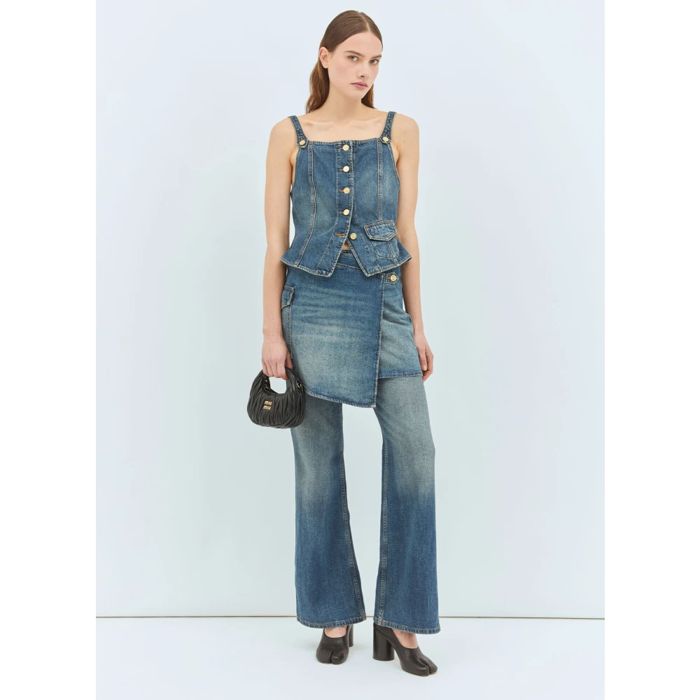 Ganni Afneembare Rok Flared Jeans Blue Dames
