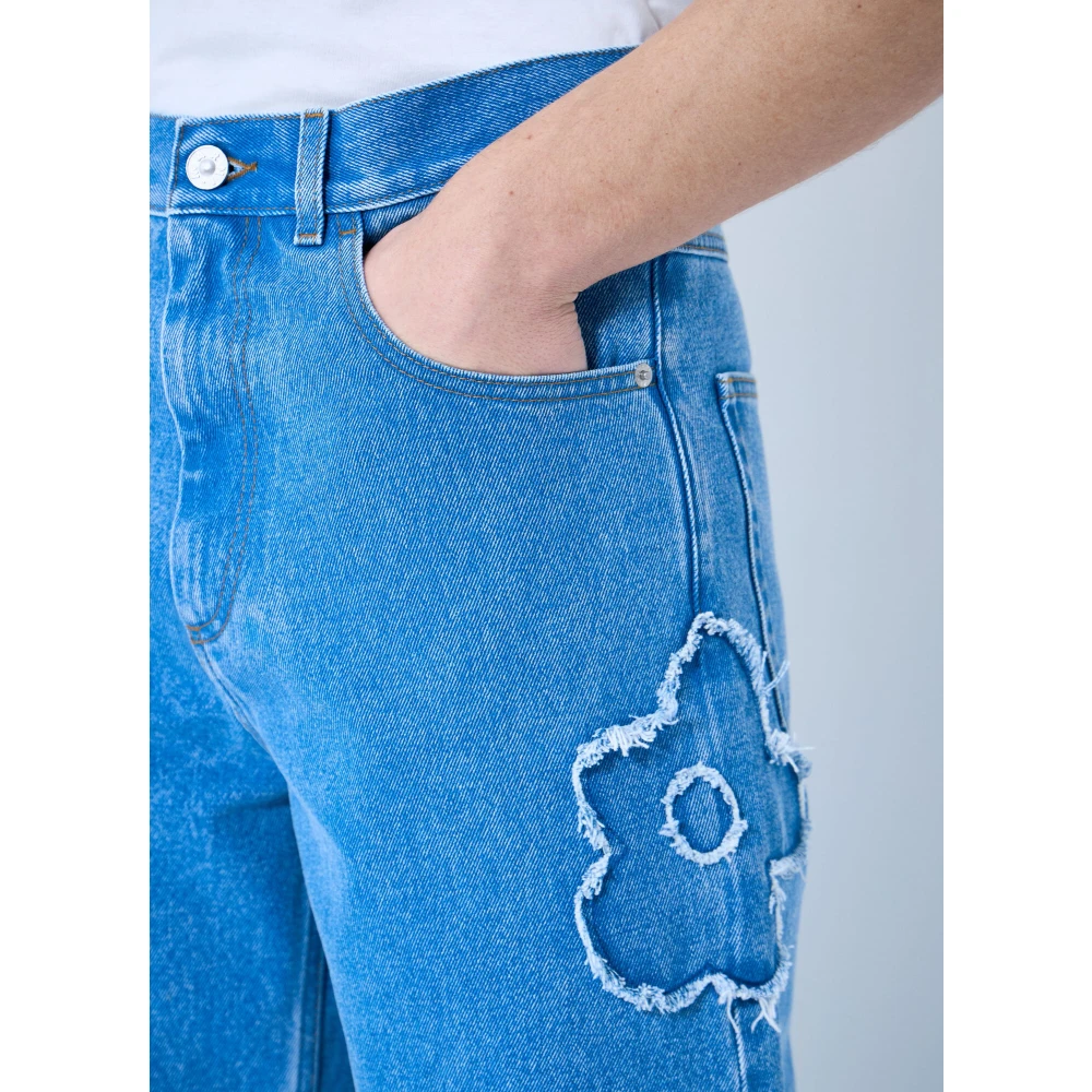 Marni Bloemen Patch Wide-Leg Jeans Blue Heren