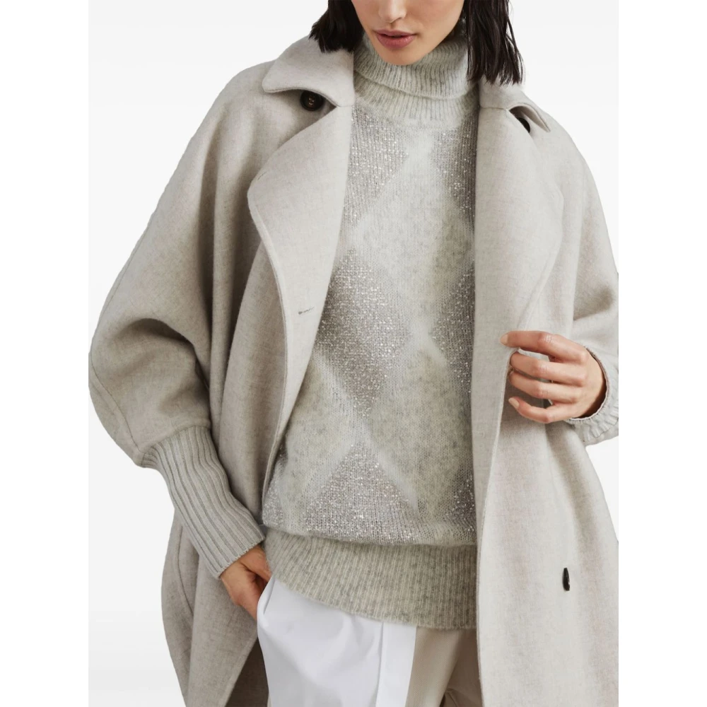 BRUNELLO CUCINELLI Kasjmier Grijze Jas met Brede Revers Gray Dames