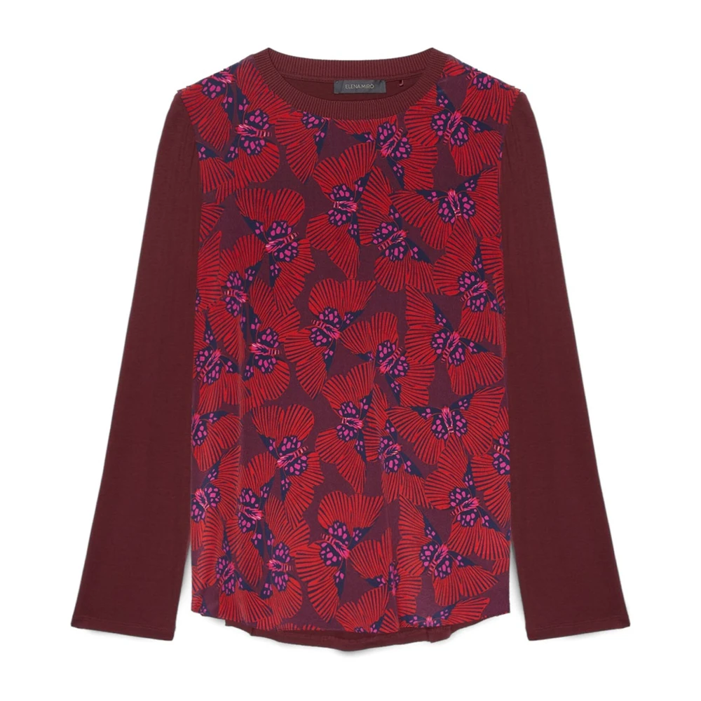 Elena Mirò Gedrukte blouse gemaakt van twee verschillende materialen Red Dames